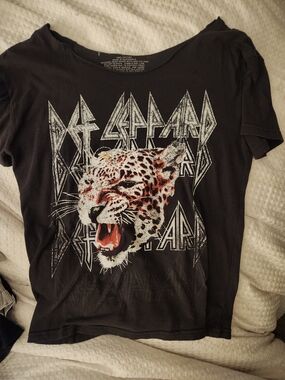 Black Graphic  Tee with Leopard Design